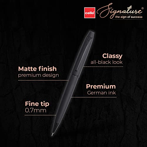 Signature Cello Carbon Ball Pen | Blue Ink | Matte Black Premium Metal Pen for Gift | Stylish Corporate & New Year Gifts for Men & Women (Image - 3)