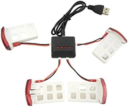Miniatura 2 de Fytoo Accesorios 4 baterías de 3.7 V 500 mAh para helicóptero de control remoto SYMA X5UW X5UC, 4 baterías + 1 para 4 cargadores + 4 cables de