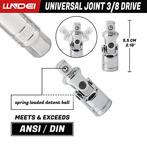 Llndei 3/8-Inch Drive Spark Plug Socket Set 7Pcs, Sae & Metric, 5/8-Inch, 3/4-Inch, 13/16-Inch, 14Mm, 18Mm, Cr-V Steel Mirror Finish Sockets With Rubber Retaining Rings, Universal Joint, Extension Bar #TOP5