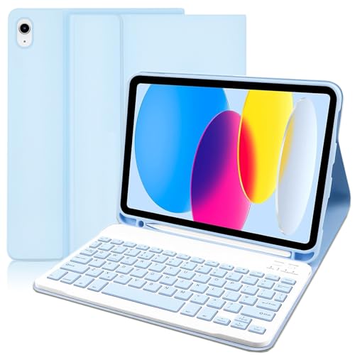 YUEJIDZ Keyboard Case for iPad A16 11th Generation 2025/10th Generation 2022(11/10.9 inch) Leather Cover with Detachable Magnetically Bluetooth Keyboard(UK Layout QWERTY) for iPad 10th/11th Gen Blue