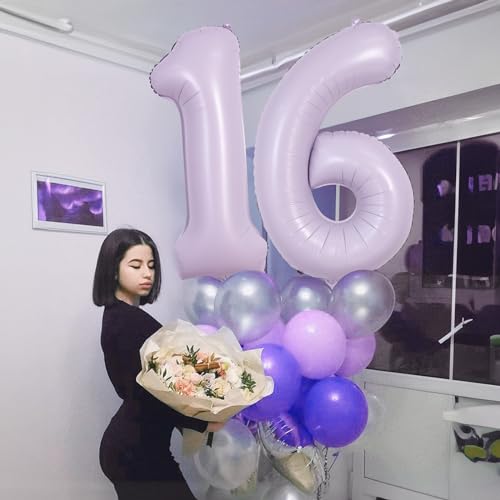 Image of Light Purple 15th Birthday Balloons, 40 Inch Dusty Pastel Purple Mylar Foil Number 15 Balloons for Girls, Lavender Birthday Party Balloons Numbers 1 & 5 for Women 51st Anniversary Decorations Supplies