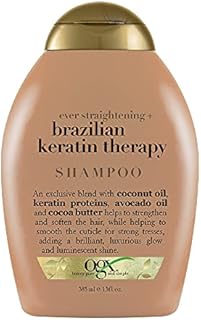 OGX Ever Straightening + Brazilian Keratin Therapy Smoothing Shampoo with Coconut Oil, Cocoa Butter & Avocado Oil for Lustrous, Shiny Hair, Paraben-Free, Sulfate-Free Surfactants, 13 floz