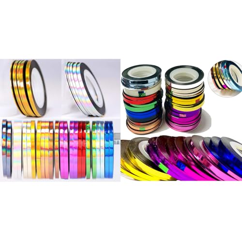 Vonrui 72pcs Nail Striping Tape Lines, Multicolor Holographic Pattern, Plastic, Modern Style, Geometric Pattern, 72 Count, Indoor Use