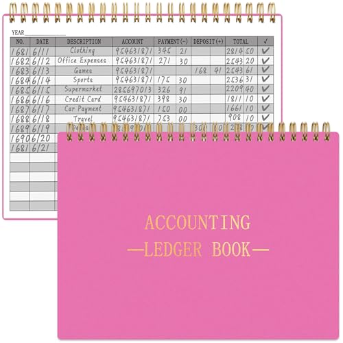 HAUTOCO Accounting Ledger Book A5 Horizontal Ledger Books for Small Business Bookkeeping Expense Tracker Notebook for Home Budget Tracking Personal Finance Log Journal 8.3 x 6.2'', Rose Pink