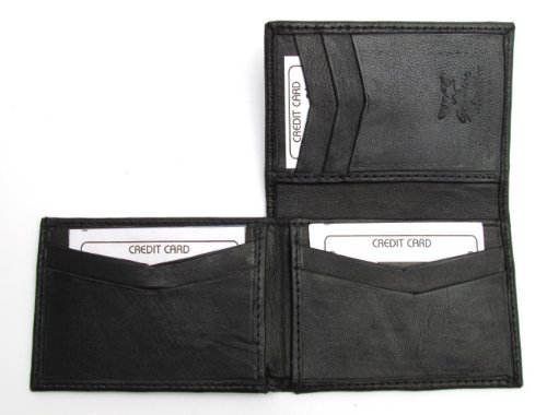 Dangerous Threads Mens Black Leather Wallet Lamb Flip Mini Bifold 7392