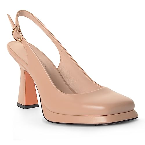 ANN CREEK High Heels for Women Slingback Square Toe Pumps Shoes White Closed Toe Mary Jane Fashion Dressy Platform Heeled Sandals Nude Size 10