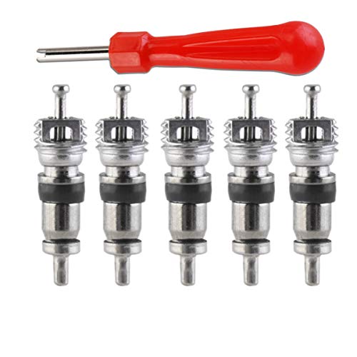 Wakauto Herramienta de Extracción de Removedor de Herramienta de Núcleo de Válvula de Neumático Llave con 5 Núcleos de Válvula para Moto Bicicleta Coche Motocicleta Coche Camión Reemplazo Cover
