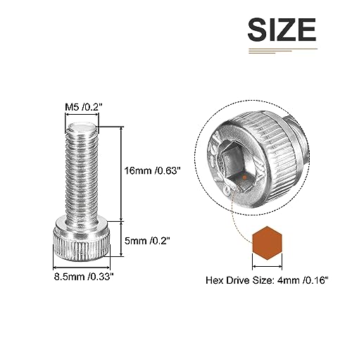 DTGN M5x16mm Socket Head Cap Screws Bolts, 100Pcs 304 Stainless Steel 18-8, Metric Machine Hex Socket Screw, Hex Drive - Image 2