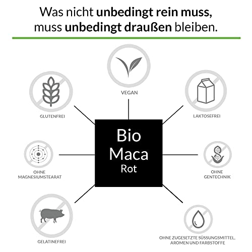 Bio Maca Rot - 3000 mg Bio Maca rot pro Tagesdosis - 180 Kapseln - Mit natürlichem Vitamin C, Ohne Magnesiumstearat - Zertifiziert Bio, hochdosiert, vegan, in Deutschland produziert – Bild 5