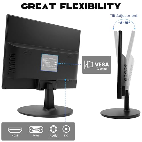 Image of SKitphrati 15.4-inch Monitor 1200x800 Resolution PC Monitor with HDMI, VGA, 60Hz Refresh Rate, VESA Wall Mount Support, Ideal for Office and Home Use, Black