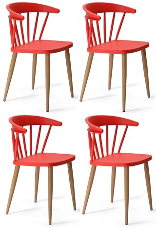 Image of Finch Fox Scandinavian Stylish & Modern Furniture Plastic Living Room Dining Chairs for Cafeteria Seating, Side, Kitchen, Restaurants, Hotels in Red Color (Set of 4)