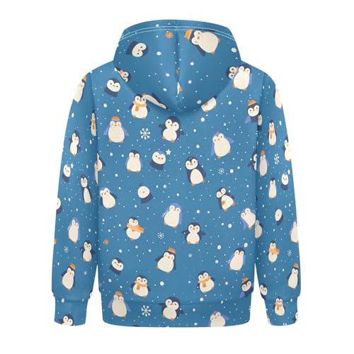 Seamless Pattern Penguins Cobalt Unisex Kids Sweatshirts Sweater Crewneck Pullover Hoodies with Kangaroo Pocket2