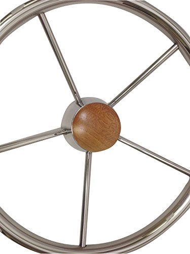 Pactrade Marine 13 1/2" Destroyer Ss 304 Steering Wheel 5 Spoke Teak Wood Cap #TOP4