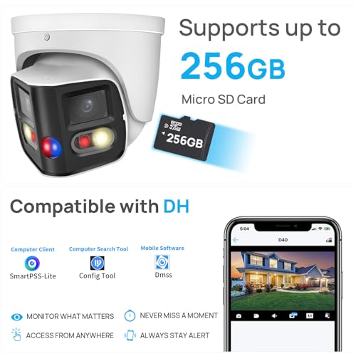 VIKYLIN 180° Dual-Lens 4K (8MP) Outdoor POE Camera,2 x 4MP Lenses PoE AI Turret IP Panoramic Camera, Active Detterence Color Night Vision, DMSS, 2-Way Audio,EPTZ,Human/Vehicle Detection