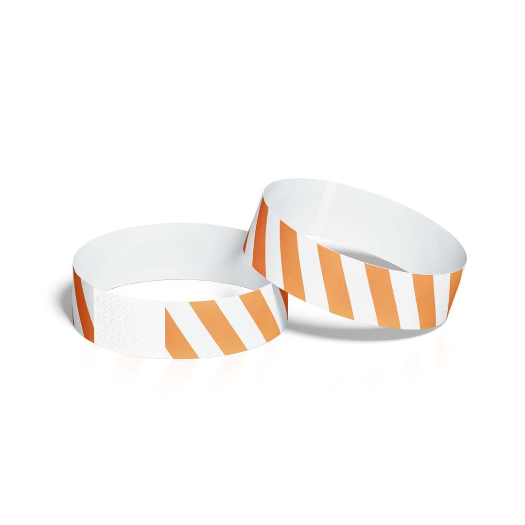 ID&C Striped Tyvek Paper Event Wristbands – 1000 Numbered Tamper Proof Security Wristbands for Event Entry & Festivals – Neon Orange and White Stripe