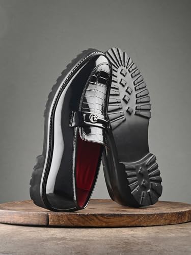 Image of San Frissco Men's Loafers Glossy Shine Shoes with Buckle /Anti-Slippery Wrinkle Free Synthetic Upper Slip-On Loafers /Stylish Lightweight and Comfortable Formal Shoe