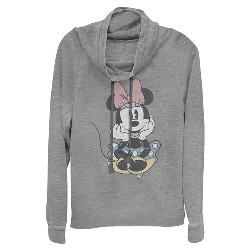Disney Classic Mickey Minnie Sit Women's Cowl Neck Long Sleeve Knit Top