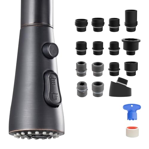 Metal Pull Down Spray Head for Kitchen Faucet, Kitchen Sink Spray Nozzle with 15 Adapters, Faucet Head Replacement Compatible with Moen, American Standard, Delta, Kohler Faucet, Oil Rubbed B