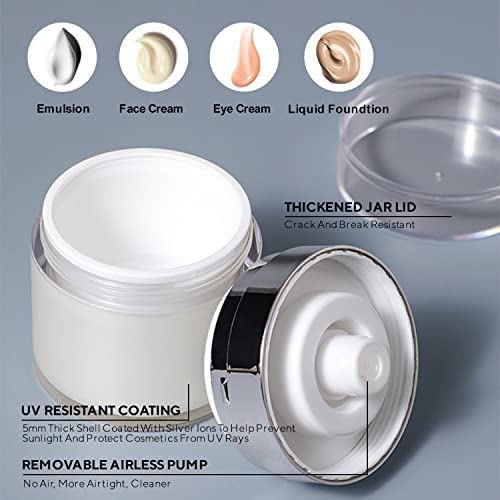 Elegend Empty Airless Cosmetic Container With Silver Ion Coating – 3Pcs (0.5Oz + 1Oz + 1.7Oz) – Airless Pump Jar For Cosmetic – The Best Refillable Container For Lotions, Gels & Creams – Leak Proof Portable Travel Size Container For Moisturizer #TOP3