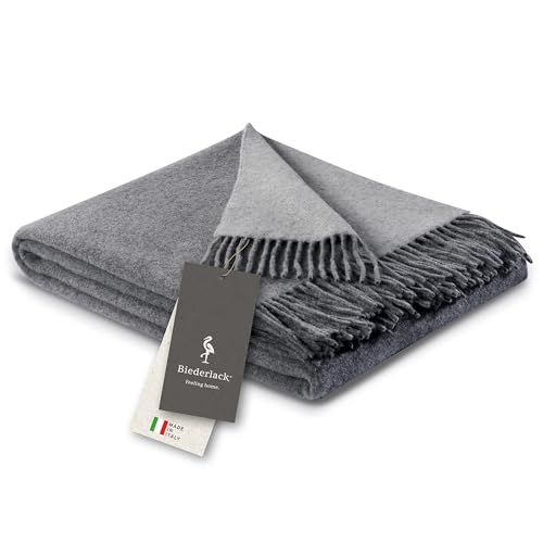 biederlack® samt weiche Kuscheldecke Wool-Mix in grau-Silber I aus Wolle und Kaschmir I GRS Zertifiziert I Plaid in 130x170 cm | perfekt als Tagesdecke & Sofa-Decke | Wohn-Decke in top Qualität