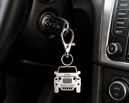 Image of Personalized Stainless Steel Key Chain /Key Ring | Durable, Compatible with All Models | Customized Car Number Plate | Ideal Gift for Him (Silver)