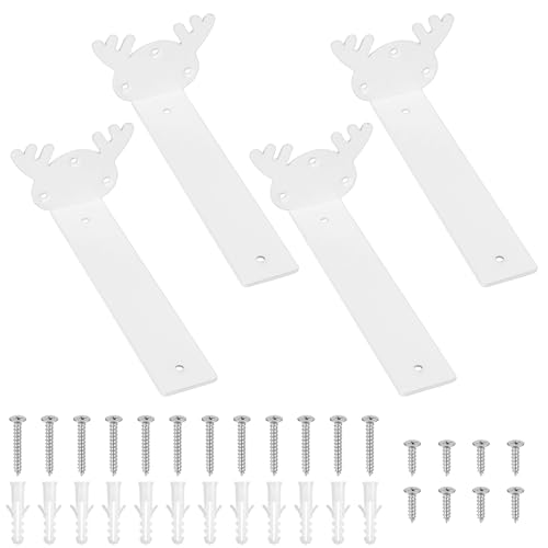 4 Pzs Soporte Estanteria Pared, Soportes para Estanterías, Escuadras para Estanterias Negras Metalicas Invisibles, Soportes Balda Flotante Pared de Estantería (Estilo cornamenta, Blanco 200MM)