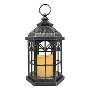 Decorative Candle Lanterns Flameless Battery-Operated with Timer Function, Waterproof 10.5” Indoor Outdoor Moroccan Hanging Plastic Rustic Lantern Decor for Farmhouse, Wedding as Gifts(Bronze, 1)