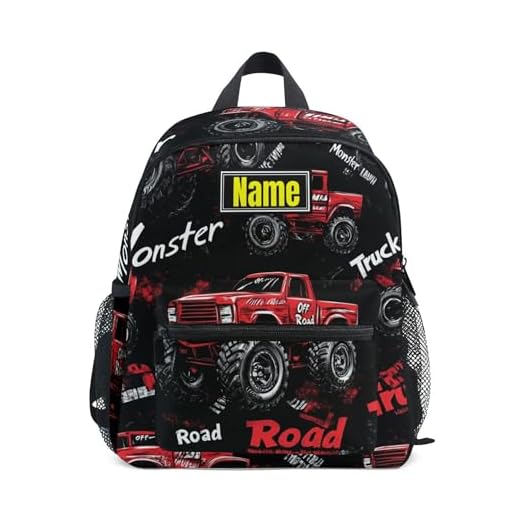 Glaphy Custom Kid's Name Backpack, Monster Truck Car Toddler Backpack for Daycare Travel, Personalized Name Preschool Bookbags for Boys Girls