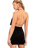 Floerns Women's 2 Piece Outfit Velvet Halter Neck Backless Top and Mini Skirt Set Black M