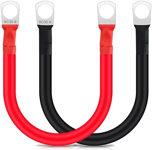 JatilEr 2 Stück Batteriekabel M8 30cm, 2AWG/35mm² Batteriekabel 12V Kupfer | Batterie Kabel, Stromkabe Überbrückung, Autobatterie Plus Kabel mit 2 Ösen, für Moto Solar Autobatterie