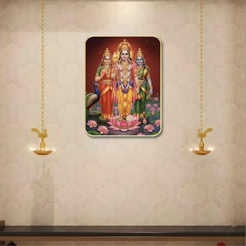 Image of SAF Lord Ram Darbar Wall Art with Table Top Stand & Wall Hanging Hole | Premium MDF Religious Painting for Mandir Home Office Pooja Decor