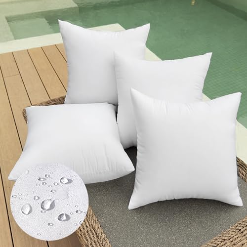 Image of QSWRD 55 x 55 CM Outdoor Cushions Inserts Pack of 4 Large 22 x 22 Inches Throw Pillow Inserts Waterproof Patio Furniture Cushions Decorative Porch Couch Cushions Premium Square Sofa Cushion, White