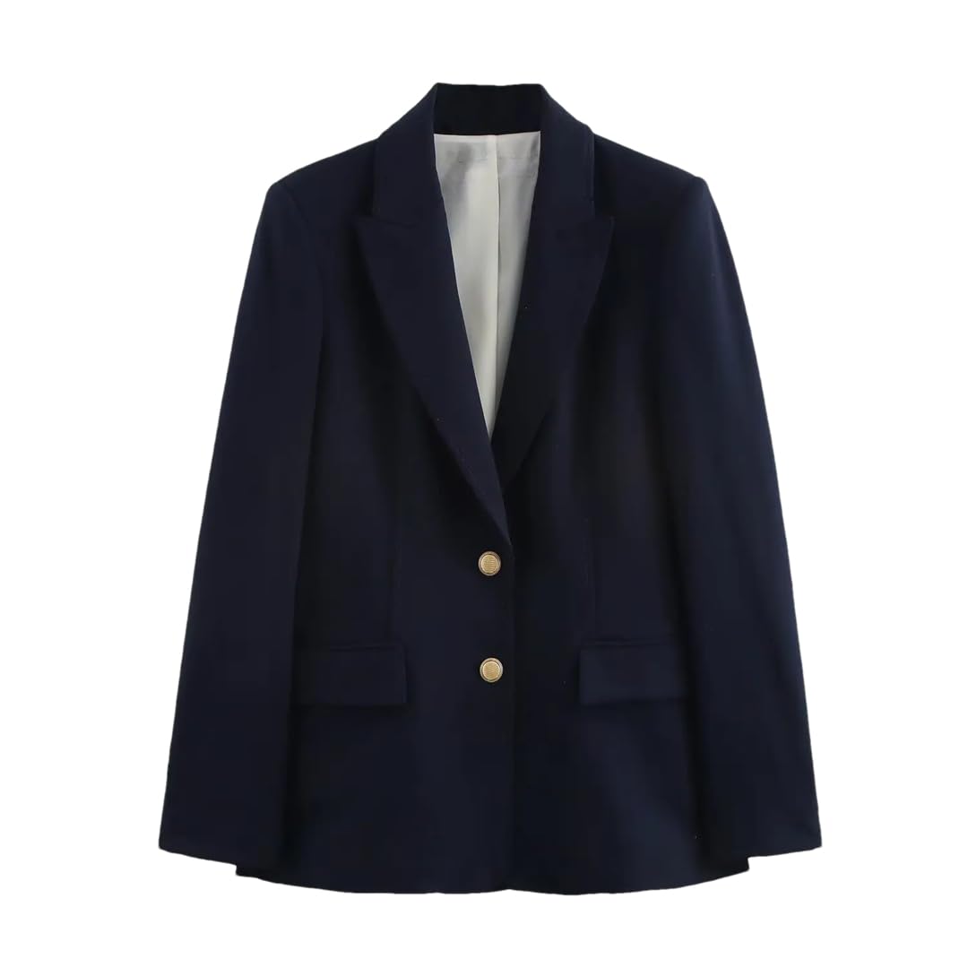 Women Solid Blazer Slim Long-Sleeved Suit Jacket with Shoulder Pads Casual Outerwear