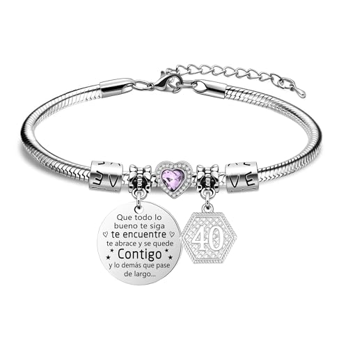 Bacaemo Regalo para 40 Años Mujer Pulsera de Cumpleaños Joyas para Niña Mamá Tía Hermana Amiga Ideas (40)