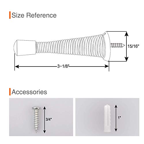 Kovosch 2 Pack Upgraded Spring Door Stoppers Black - Flexible Heavy Duty Screw-In Door Stop Spring, Wall Door Stopper With Black Bumper Tips #TOP2
