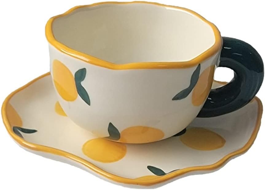 160ml Hand-painted Orange/Clouds Coffee Cup Ceramic Mug And Saucer Set Home Cafe Milk Latte Tea(D)