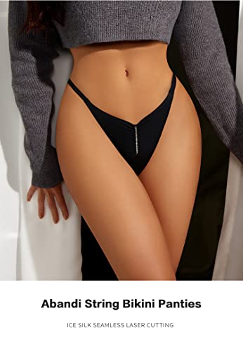 Abandi Women's String Bikini Panties No Show High Cut Cheeky Panties Low Rise Hipster Seamless Underwear,3 Pack Size Xs #TOP1