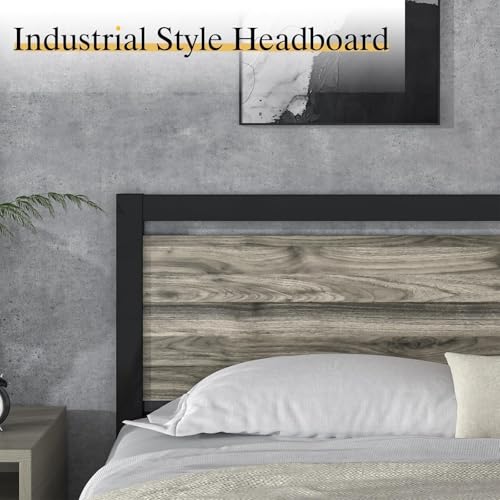 Image of Catrimown Full Size Bed Frame with Headboard, Full Metal Platform Bed Frame with Steel Slat Support, 10.5 in Storage Clearance, No Box Spring Needed, Easy Assembly, Wash Grey