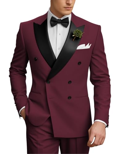 Mens Tuxedo 2 Piece Double Breasted Suit Men Wedding Prom Tuxedo Suits for Men Formal Business Suit & Bow Tie