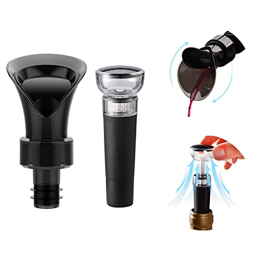 KOCAWIS Weinstopfen Ausgießer Set mit 2 Mehrzweck-Weinflaschenverschlüssen, wiederverwendbare Silikon-Weinspender, Vakuumpumpe, um Wein frisch zu halten Cover