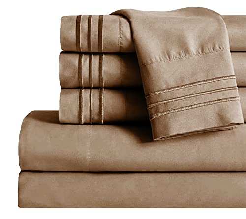 Image of Mocassi Queen Sheet Set - Luxury Hotel 1800 Premier Bedding Sheets & Pillowcases - Ultra Soft Breathable & Cooling Bed Sheets - Deep Pocket - Wrinkle Resistant - 6 Piece Set - Queen, Taupe