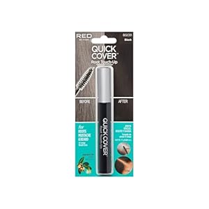 RED by KISS Quick Cover Root Touch Up Rescue (Black), Mascara Natural Water-Resistant Temporary Gray Concealer Cover Up Brush for Hair Mustache & Beard, Formulated with Jojoba Oil