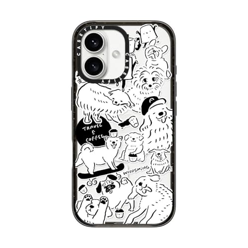 CASETiFY �C���p�N�g MagSafe�Ή� iPhone 16 �P�[�X [�X���� / 2.5m�̗����������N���A (MIL�K�i4�{����) / ���C�����X�[�d�����Magsafe�Ή�] - Dog Stickers - �N���A �u���b�N