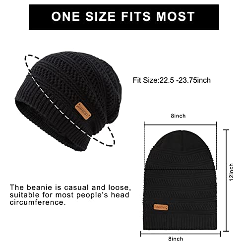 OMECHY Beanie for Men Women Thick Warm Fluffy Lined Knit Winter Hat Slouch Chunky Stretch Plain Cuff Toboggan Cap
