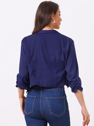 Image of Allegra K Summer Chiffon Bolero Shrug Blazer for Women's 3 /4 Ruched Sleeve Shawl Lapel Thin Lightweight Open Front Cardigans