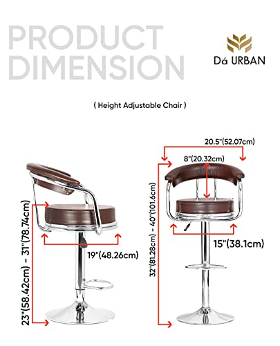 Da URBAN® Classic Pack of 2 Height Adjustable and Revolving Bar Stool/Kitchen Chair (Brown)