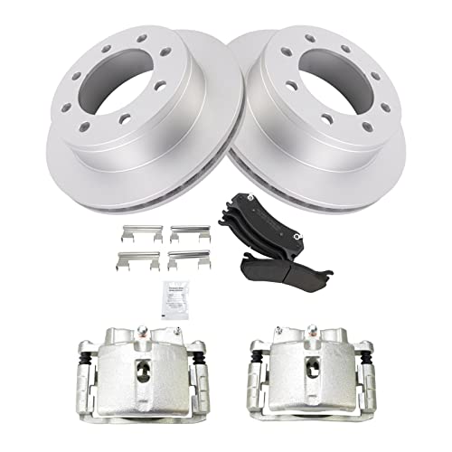 Image of TRQ Rear Brake Pad, Caliper, & Rotor Kit Semi-Metallic Vented Premium G-Coated Compatible with 2002-2006 Chevrolet Avalanche 2500 2001-2013 Suburban 2500 GMC Yukon XL 2500