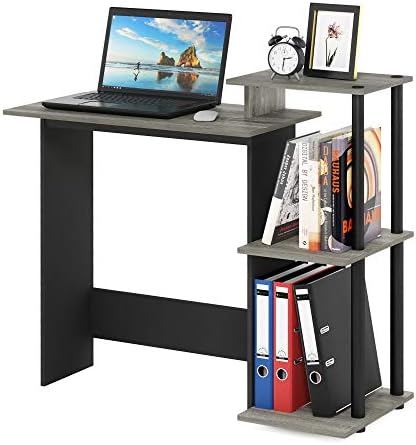 Furinno Efficient Iphisinto Laptop Desk French Oak Gray/Black with Square Shelf Width 39.8 Inches (101 cm) x Depth 15.7 Inches (40 cm) x Height 33.5 Inches (85 cm) [Officially Imported to Japan