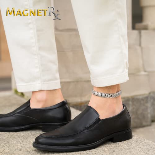Image of MagnetRX Ultra Strength Magnetic Anklet - Effective Magnetic Ankle Bracelets for Men - Titanium Mens Ankle Bracelet with 48 Magnets (Silver)