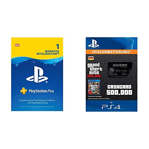 PlayStation Plus 1 Monat Mitgliedschaft - 1 Monat Edition | PS4 Download Code - √∂sterreichisches Konto & Grand Theft Auto Online | GTA V Bull Shark Cash Card | 500,000 GTA-Dollars deutsches Konto